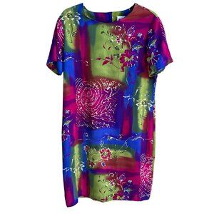 Maggie‎ Sweet Vintage Y2K Womens Floral Swirl Colorblock Paisley Midi Dress PS
